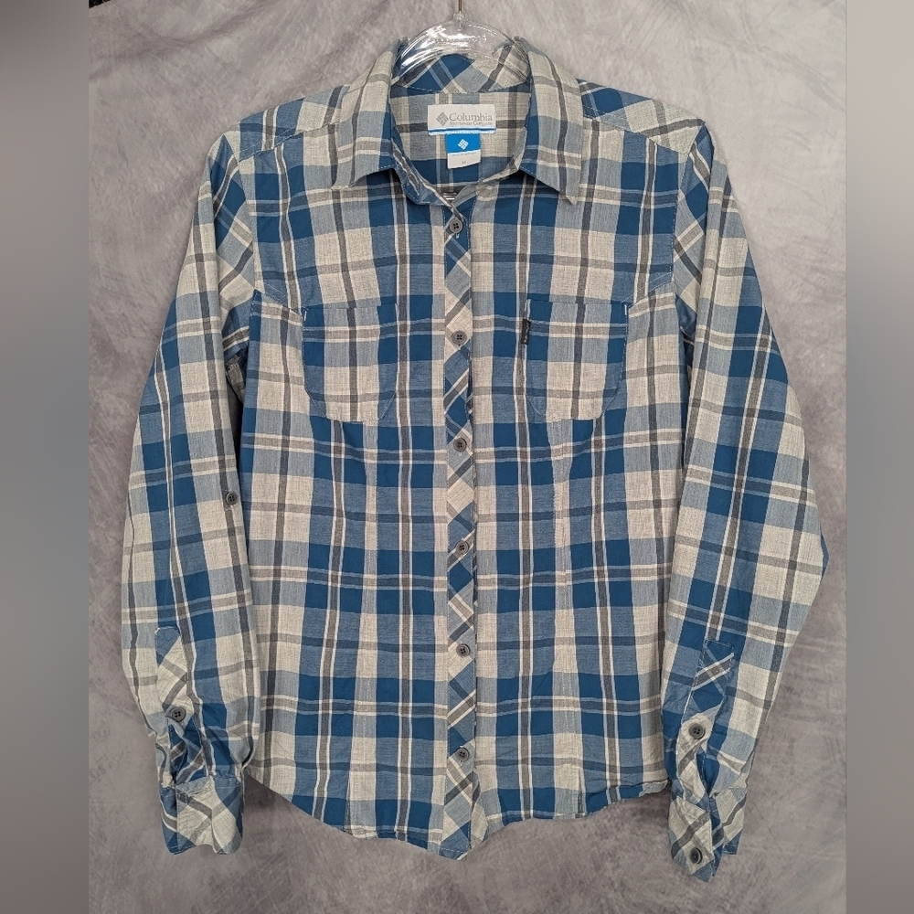 Columbia Medium Turquoise Gray Button Down Shirt